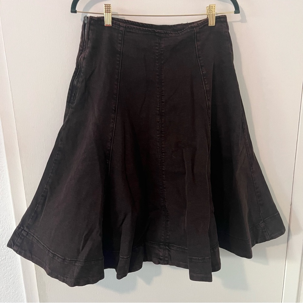 Gap Dark Brown Denim Tulip Midi Jean Skirt Size 28 6P Petite Side Zip
